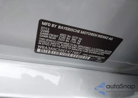 2014 BMW 335I из США, поврежденный, VIN WBA3A9C56EF477667